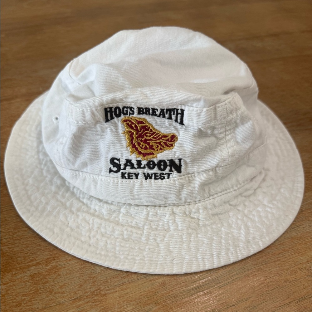 Hog's Breath Saloon Key West White Bucket Hat Vintage Sz LG/XL